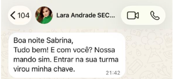 Print de mensagem de aluna: "Entrar na sua turma virou minha chave."